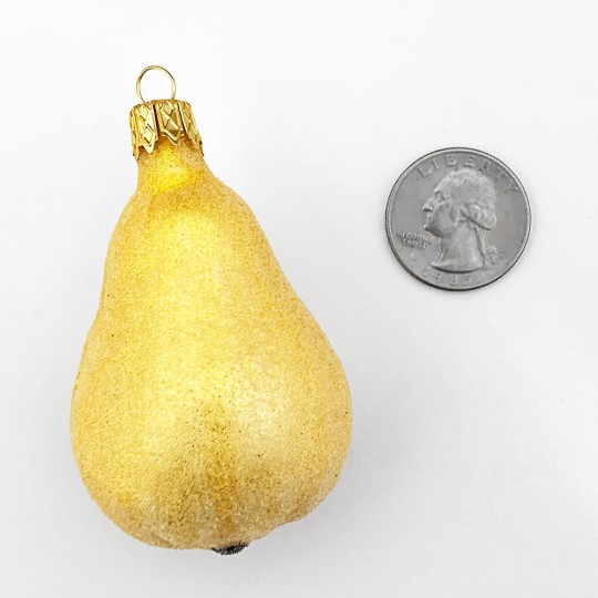 Sugared Yellow Blown Glass Pear Ornament ~ Czech Republic ~ 2-1/2" long
