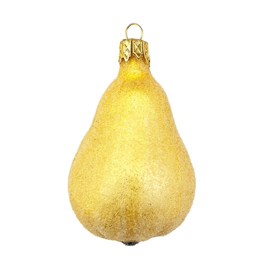 Sugared Yellow Blown Glass Pear Ornament ~ Czech Republic ~ 2-1/2" long