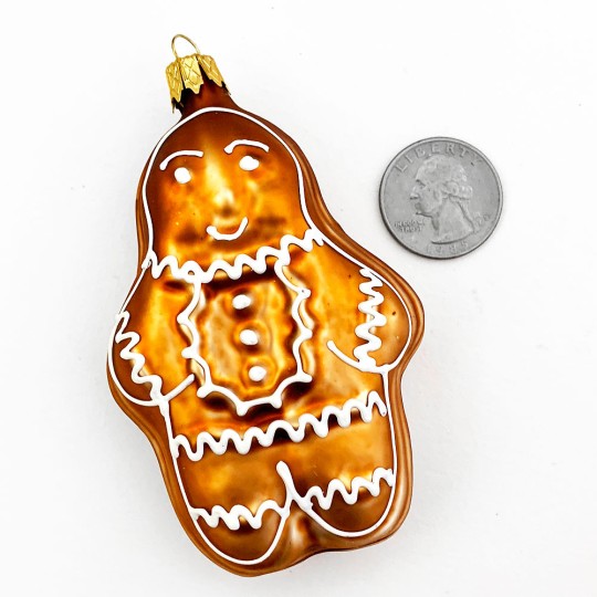 Gingerbread Man Blown Glass Christmas Ornament ~ Czech Republic ~ 3-5/8" tall