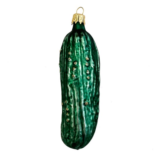 Matte Dark Green Blown Glass Pickle Ornament ~ Czech Republic ~ 4"