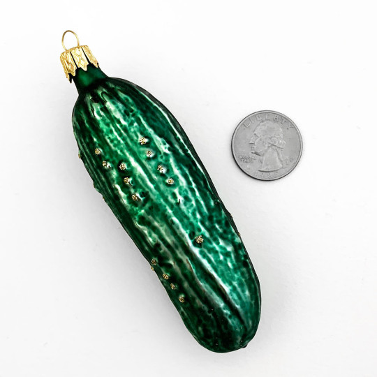 Matte Dark Green Blown Glass Pickle Ornament ~ Czech Republic ~ 4"