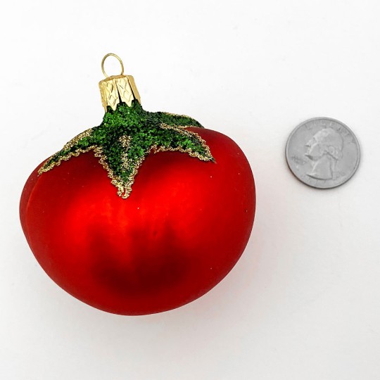 Large Tomato Blown Glass Ornament ~ Czech Republic ~ 2-1/4"