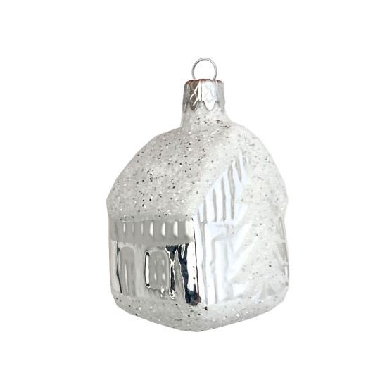 Petite Classic Snowy House Blown Glass Ornament ~ Czech Republic ~ 2" tall