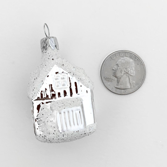 Petite Classic Snowy House Blown Glass Ornament ~ Czech Republic ~ 2" tall