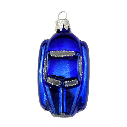 Glossy Blue Car Blown Glass Ornament ~ Czech Republic ~ 2-5/8" long
