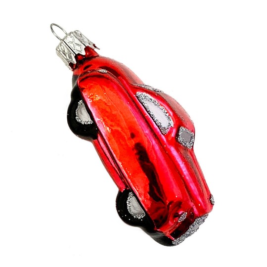 Glossy Red Car Blown Glass Ornament ~ Czech Republic ~ 2-5/8" long