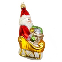 Large Blown Glass Santa in Sleigh Ornament ~ Czech Repub. ~ 5" tall
