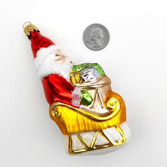 Large Blown Glass Santa in Sleigh Ornament ~ Czech Repub. ~ 5" tall