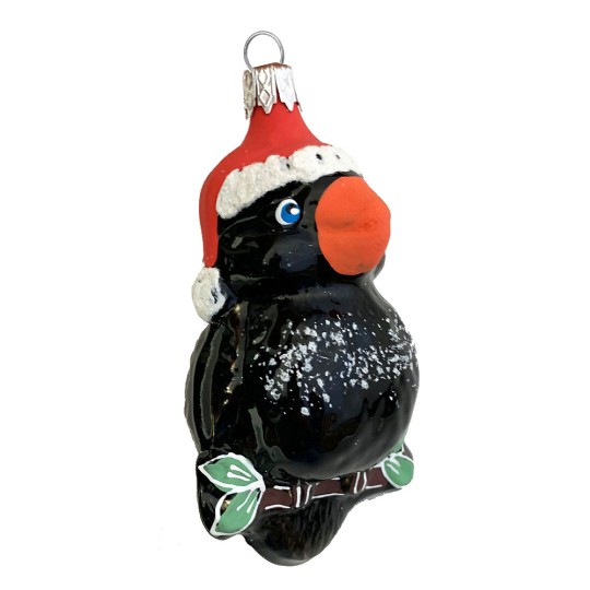 Blown Glass Christmas Crow Ornament ~ Czech Republic ~ 3-3/4" tall