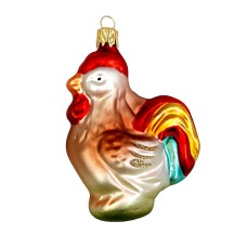 Classic Rooster Blown Glass Ornament ~ Czech Republic ~ 3-1/8" tall