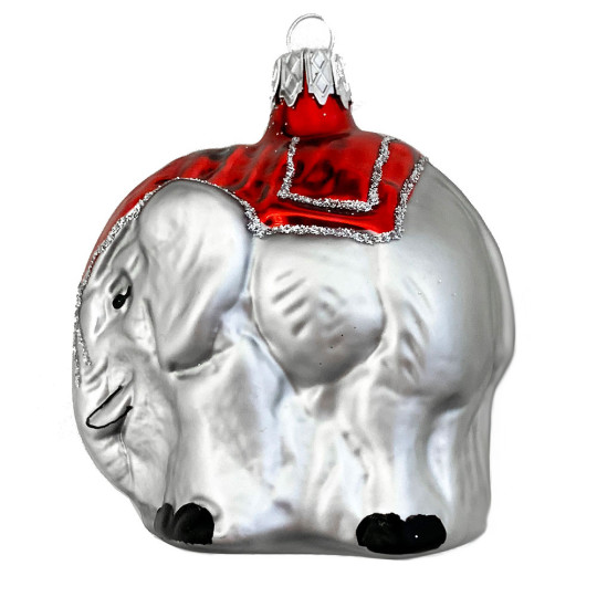 Grey Blown Glass Elephant Ornament ~ Czech Republic ~ 2-3/8" tall