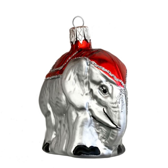 Grey Blown Glass Elephant Ornament ~ Czech Republic ~ 2-3/8" tall