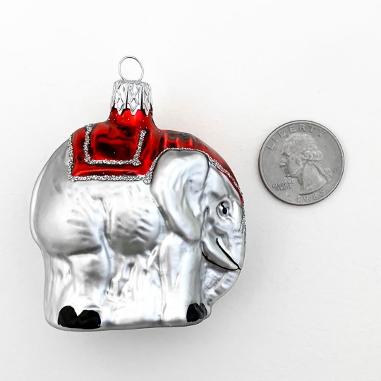 Grey Blown Glass Elephant Ornament ~ Czech Republic ~ 2-3/8" tall