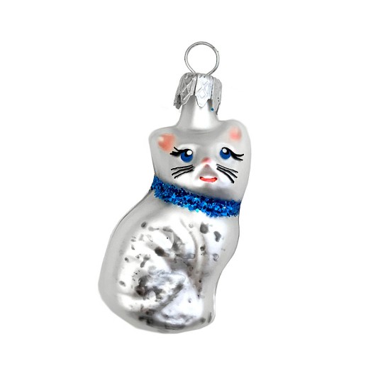 Mini Blown Glass Cat Ornament ~ Czech Republic ~ 2" tall