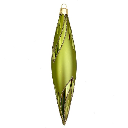 Chartreuse Green Retro Drop Glass Ornament ~ Czech Republic ~ 5-1/8" long
