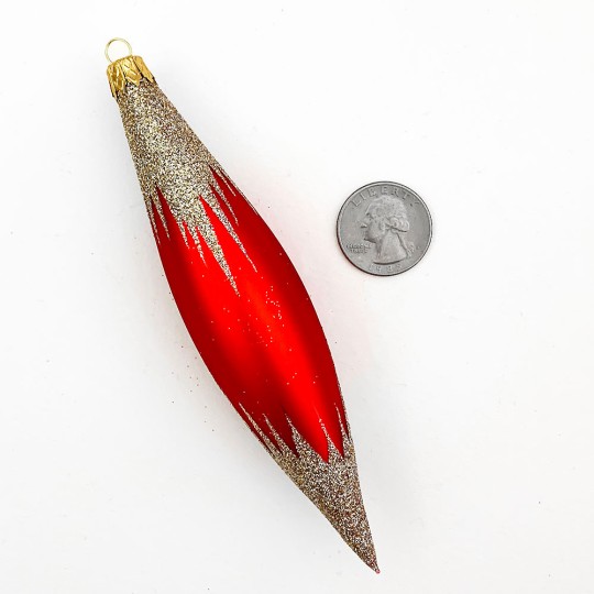 Red Retro Drop Glass Ornament ~ Czech Republic ~ 5-1/8" long