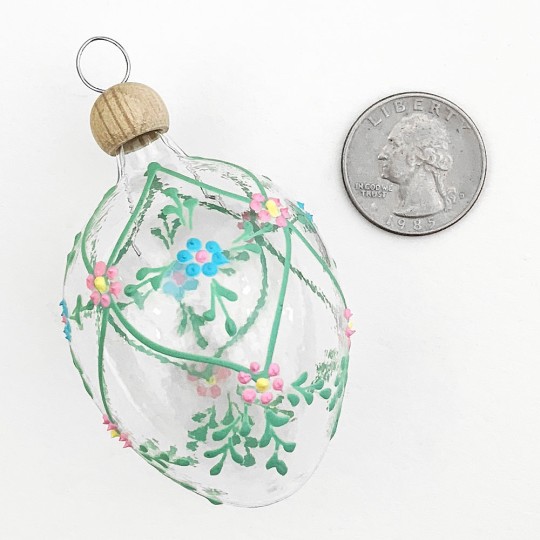 Clear Egg with Flower Trellis Blown Glass Ornament ~ Czech Republic ~ 2-1/2" tall