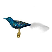 Matte Teal Blue Blown Glass Clipping Bird Ornament ~ Czech Republic ~ 7-1/2" long