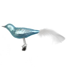 Matte Light Blue Blown Glass Clipping Bird Ornament ~ Czech Republic ~ 7-1/2" long