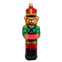 Musician Bear with Accordion and Green Jacket Glass Ornament ~ Czech Republic ~ 5" tall