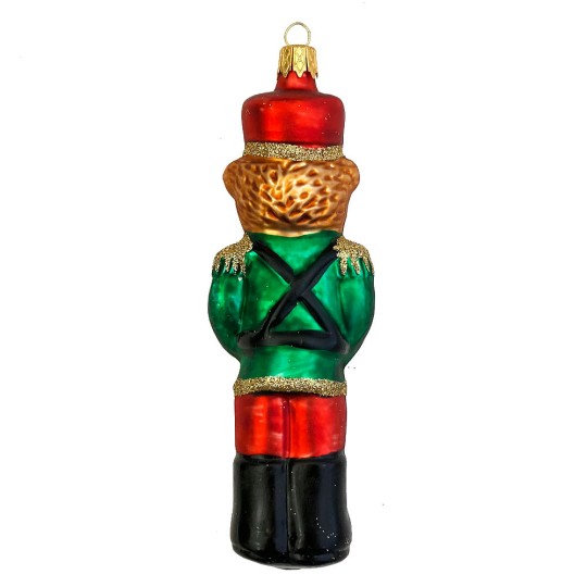 Musician Bear with Accordion and Green Jacket Glass Ornament ~ Czech Republic ~ 5" tall