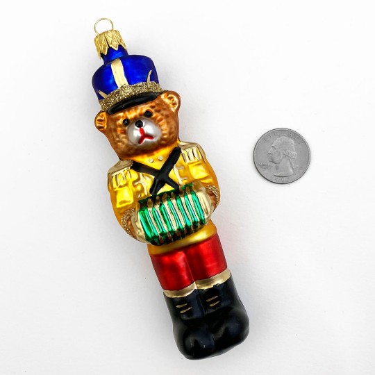 Musician Bear with Accordion Glass Ornament ~ Czech Republic ~ 5" tall