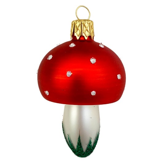 CHRISTMAS ORNAMENT GLASS FROM THE CZECH REPUBLIC...RED CAP MUSHROOM CLIP STYLE 