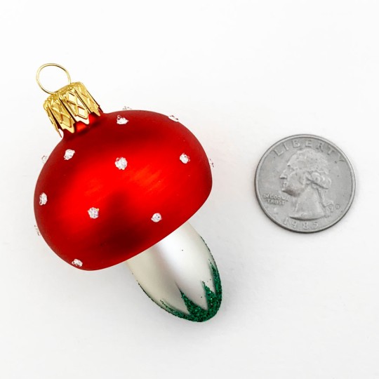 Classic Blown Glass Mushroom Ornament ~ Czech Repub. ~ 2-1/2" tall