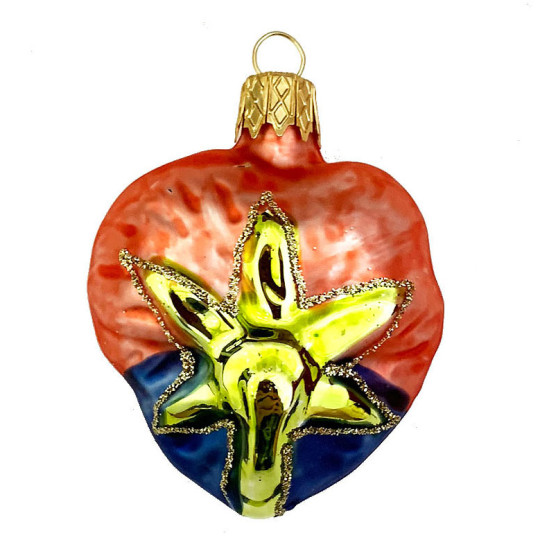 Petite Blown Glass Blue and Orange Pansy Ornament ~ Czech Republic ~ 2" tall