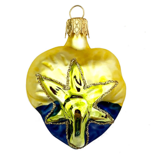 Petite Blown Glass Blue and Yellow Pansy Ornament ~ Czech Republic ~ 2" tall