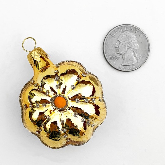 Small Gold Flower Ornament ~ Czech Republic ~ 2" tall