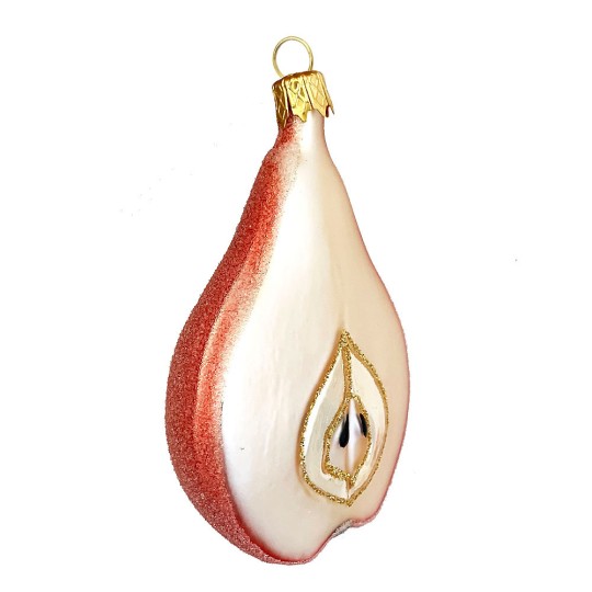 Sugared Pink Pear Christmas Ornament ~ Czech Republic ~ 3-3/8" long
