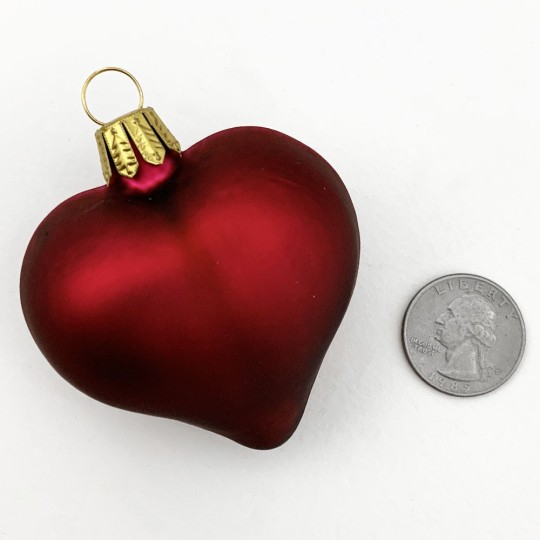 Matte Burgundy Blown Glass Heart Ornament ~ Germany ~ 2-1/2" long