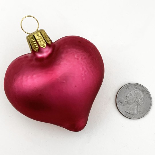 Matte Dark Pink Blown Glass Heart Ornament ~ Germany ~ 2-1/2" long