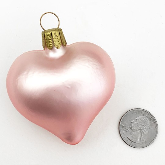 Matte Pink Blown Glass Heart Ornament ~ Germany ~ 2-1/2" long