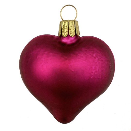 Matte Magenta Blown Glass Heart Ornament ~ Germany ~ 2-1/2" long