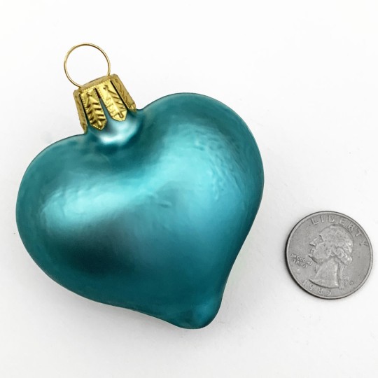 Matte Blue Blown Glass Heart Ornament ~ Germany ~ 2-1/2" long