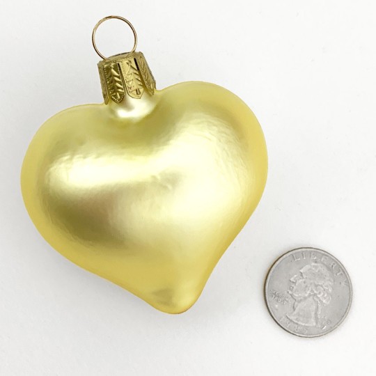 Matte Yellow Blown Glass Heart Ornament ~ Germany ~ 2-1/2" long