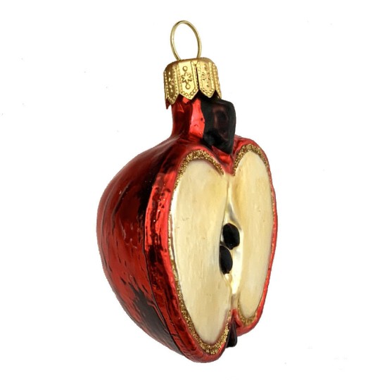 Red Apple Slice Blown Glass Ornament ~ Poland ~ 2-1/2" tall