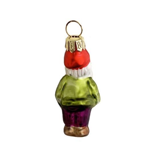 Miniature Dwarf in Green Jacket Blown Glass Ornament ~ Poland ~ 2" tall