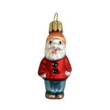 Miniature Dwarf in Red Jacket Blown Glass Ornament ~ Poland ~ 2" tall