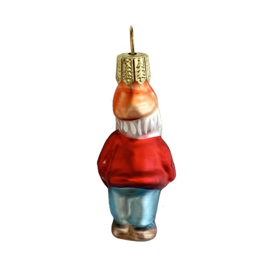 Miniature Dwarf in Red Jacket Blown Glass Ornament ~ Poland ~ 2" tall