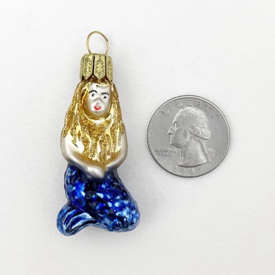 Miniature Mermaid Blown Glass Ornament ~ Poland ~ 2" tall