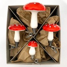 Spun Cotton Clipping Mushroom Ornaments ~ Made in Germany ~ Boxed Set of 4