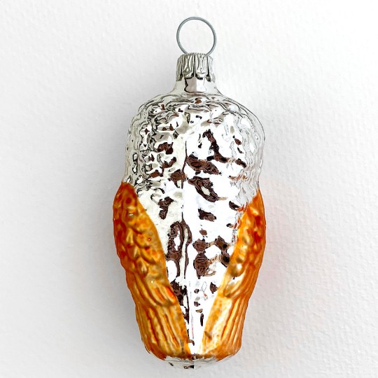 Silver and Copper Owl Blown Glass Ornament ~ Germany ~ 2-3/4" tall