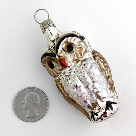 Silver Owl Blown Glass Ornament ~ Germany ~ 2-3/4" tall
