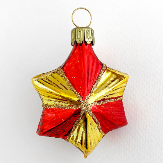 Shiny Red and Gold Blown Glass Star Ornament ~ Germany ~ 2-1/2" tall