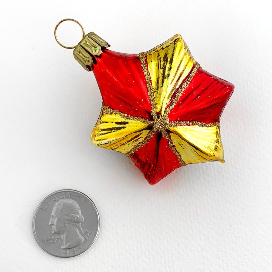 Shiny Red and Gold Blown Glass Star Ornament ~ Germany ~ 2-1/2" tall