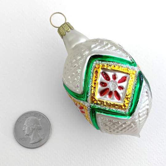 Matte White and Colorful Fantasy Ornament ~ Germany ~ 3" tall