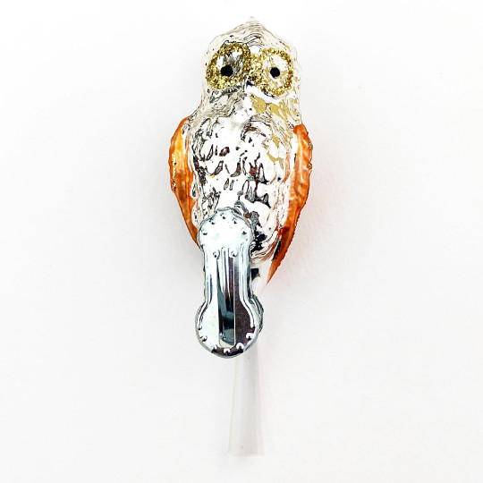 Silver and Copper Clipping Owl Ornament ~ Germany ~ 4" tall